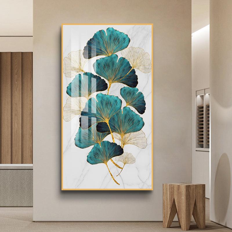 Nordic Green Leaves Abstract Crystal Porcelain Framed Print Wall Art - Northern Interiors