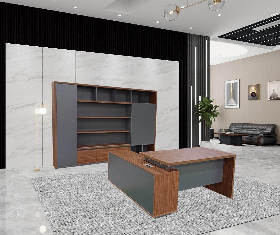 Otto Brown and Gray Executive Luxury Office Desk - Northern Interiors