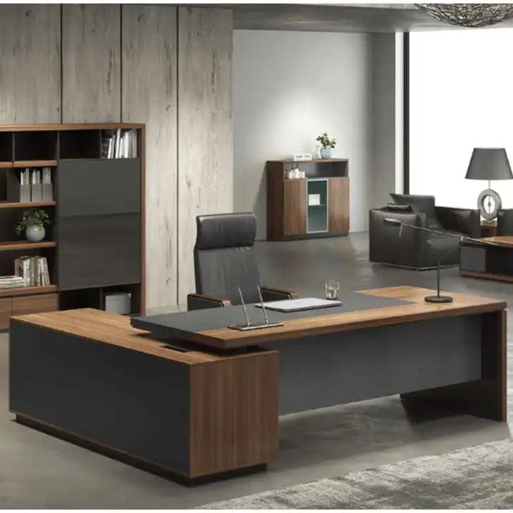 Otto Brown and Gray Executive Luxury Office Desk - Northern Interiors