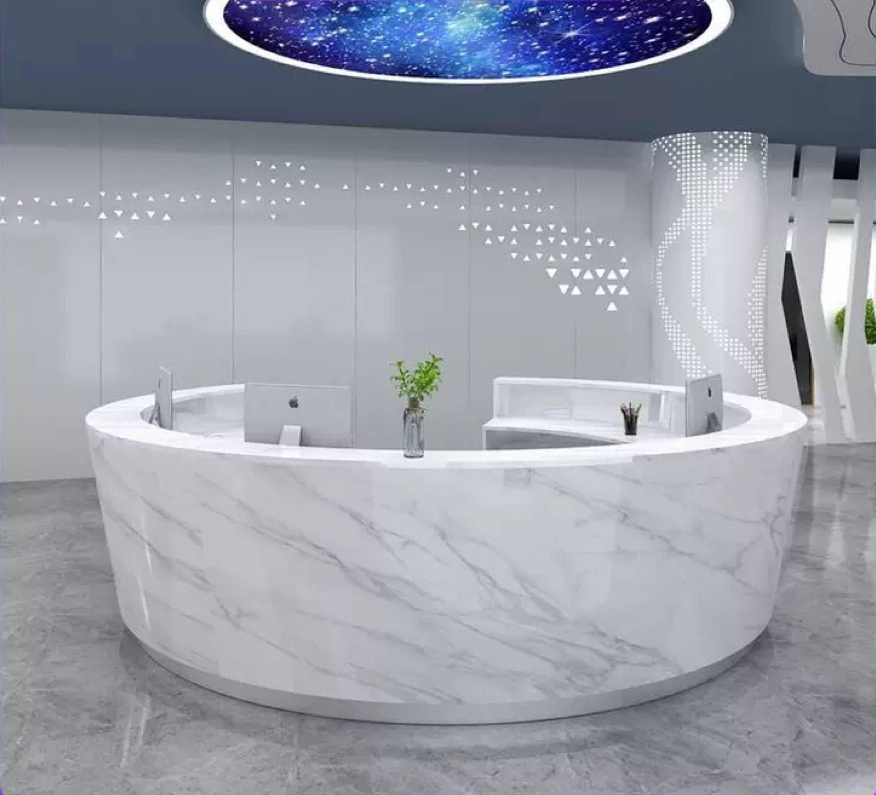 Round Modern Marble Look Reception Desk - Northern Interiors