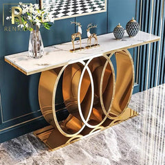 Spiral Stainless steel Marble Top Console Table - Northern Interiors