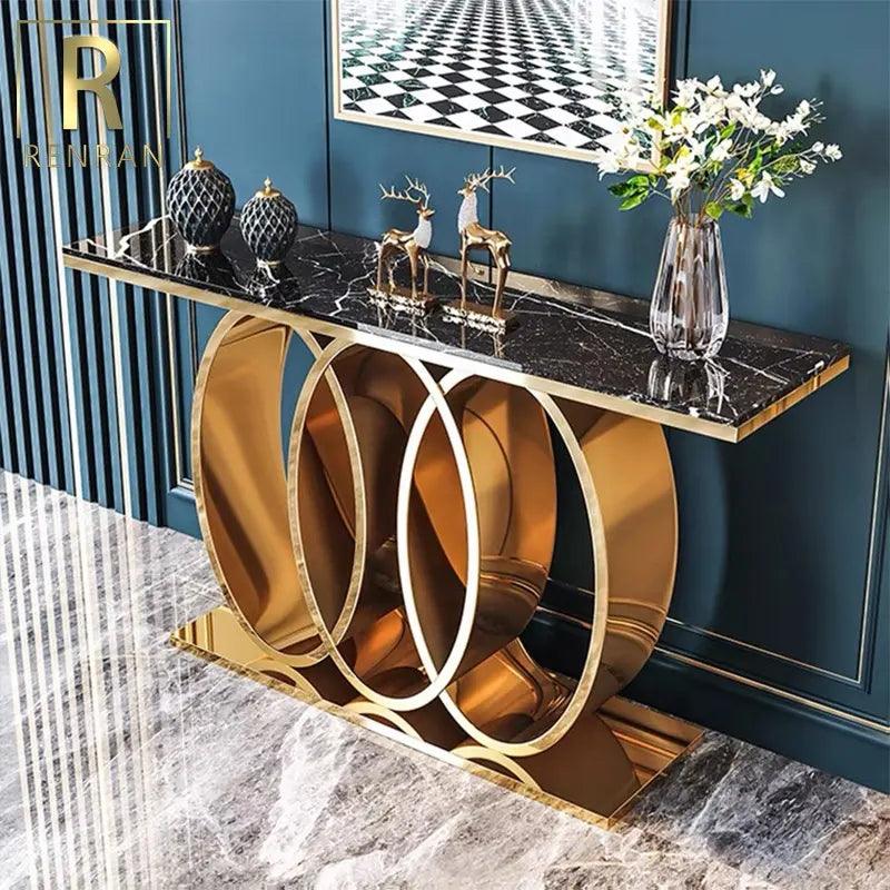 Spiral Stainless steel Marble Top Console Table - Northern Interiors