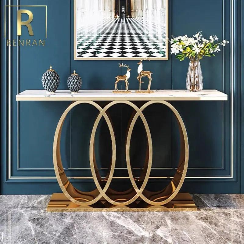 Spiral Stainless steel Marble Top Console Table - Northern Interiors