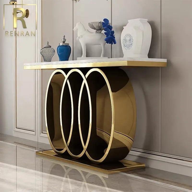 Spiral Stainless steel Marble Top Console Table - Northern Interiors