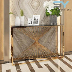 Twister Stainless steel Marble Top Console Table - Northern Interiors