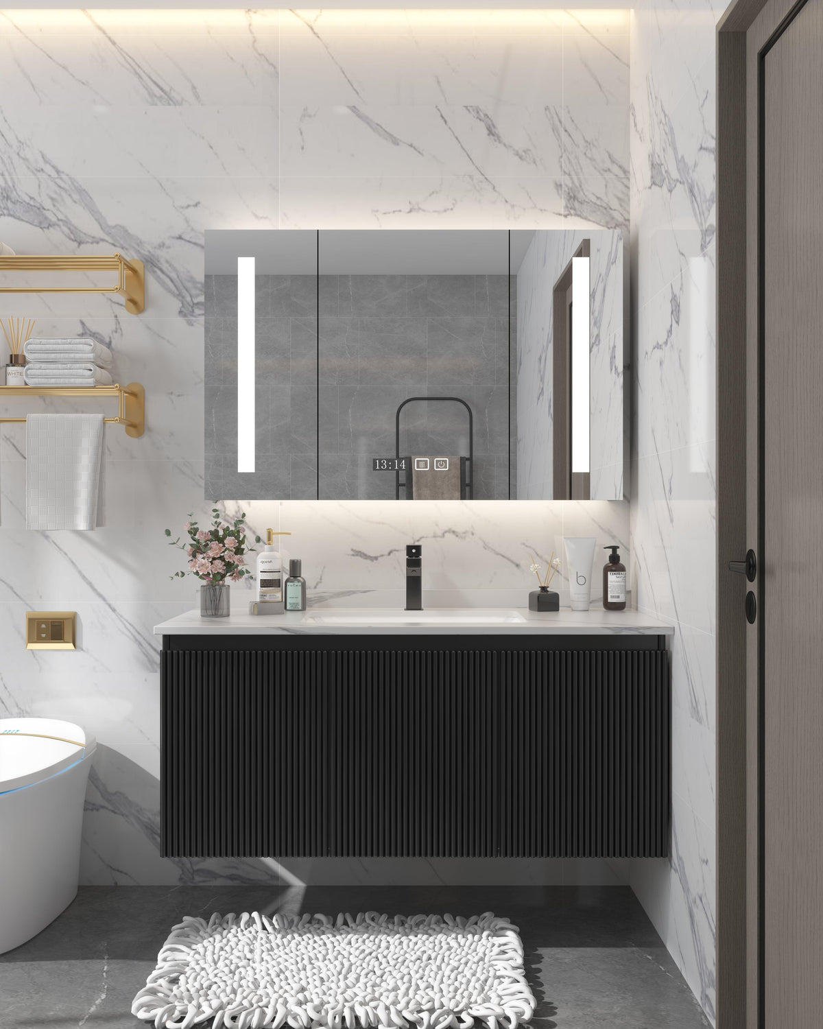 Wekesa Modern Wall Mount Bathroom Vanity & LED Mirror Cabinet Set - Northern Interiors