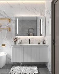 Wekesa Modern Wall Mount Bathroom Vanity & LED Mirror Cabinet Set - Northern Interiors
