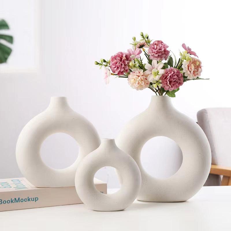 White Donut Ceramic Flower Vase Set - Northern Interiors