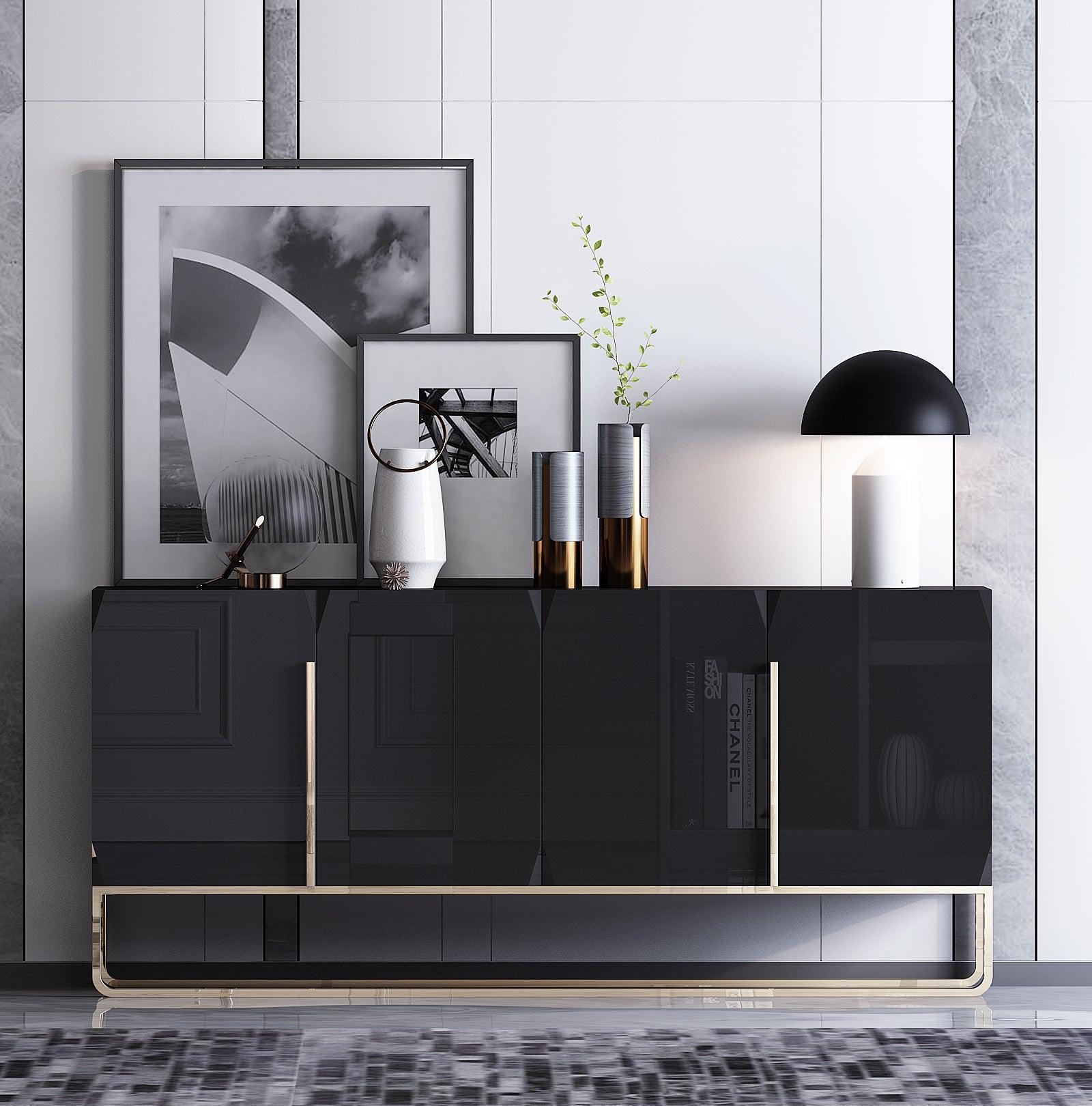 Modern Black and Gold wooden sideboard buffet cabinet - Northern Interiors